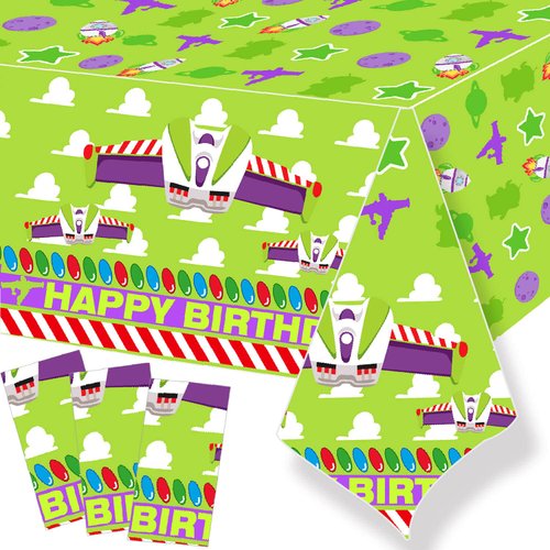 METIXOZE Buzz Cartoon Year Birthday Party Tablecloth Light Inspired Year Cartoon Story Party Table Cloths Buzz Birthday Party Decorations Supplies,3pcs