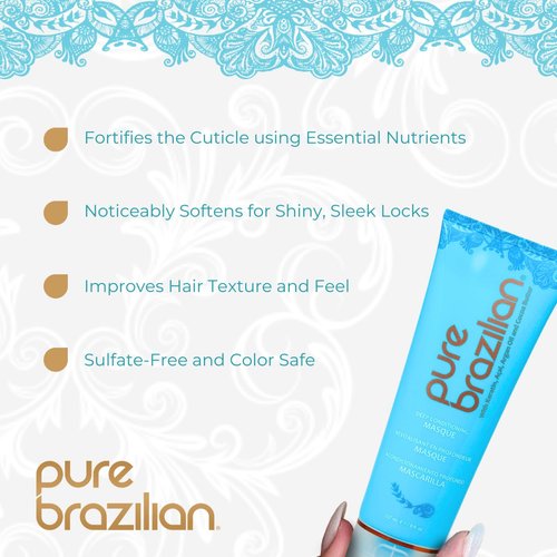Pure Brazilian Deep Conditioning Masque - Deep Conditioner Hair Treatment with Brazilian Keratin, Acai, and Arginine - 8 Fl Oz