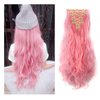 Womens 18 Clips 8pcs Full Head Hair Extensions 24 Inch Long Curly Light Pink Hairpiece