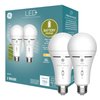 GE LED+ Backup Battery LED Light Bulbs, 8W, Rechargeable Emergency Light for Power Outages + Flashlight, Soft White, A21 (2 Pack)