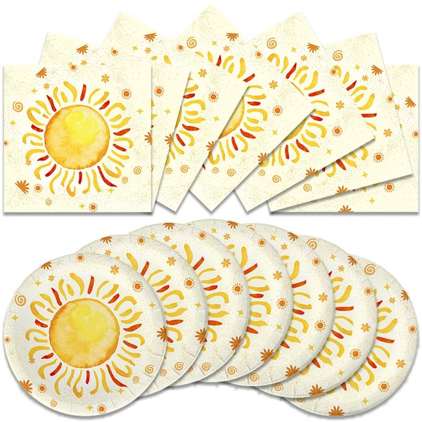 40pcs Boho Sun Plates and Napkins - Sunshine Birthday Party Supplies - First Trip Around The Sun Tableware Set - Fun in the Sun Party Decorations - You Are My Sunshine Favors