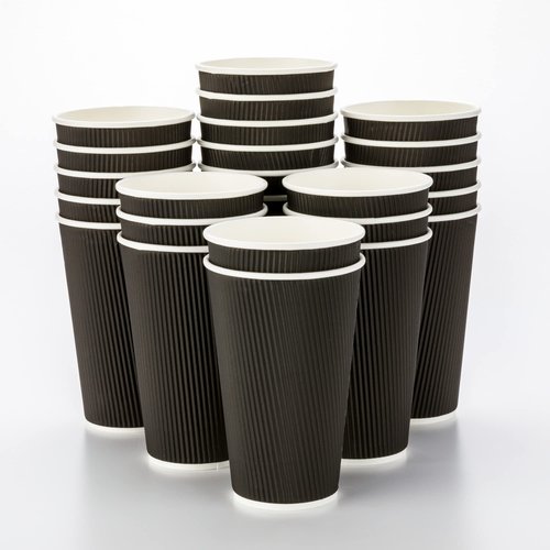 Restaurantware 16 Ounce Paper Coffee Cups 25 Ripple Disposable Paper Cups - Leakproof Recyclable Black Paper Hot Cups Insulated Matching Lids Sold Separately