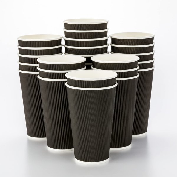 Restaurantware 16 Ounce Paper Coffee Cups 25 Ripple Disposable Paper Cups - Leakproof Recyclable Black Paper Hot Cups Insulated Matching Lids Sold Separately