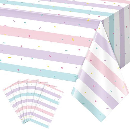 6 Pack Sprinkle Ice Cream Tablecloth Party Decorations, Ice Cream Birthday Plastic Party Supplies, Donut Disposable Rectangle Table Cover for Kids Girls Sweet One Birthday Baby Shower, 54 x 108 Inch
