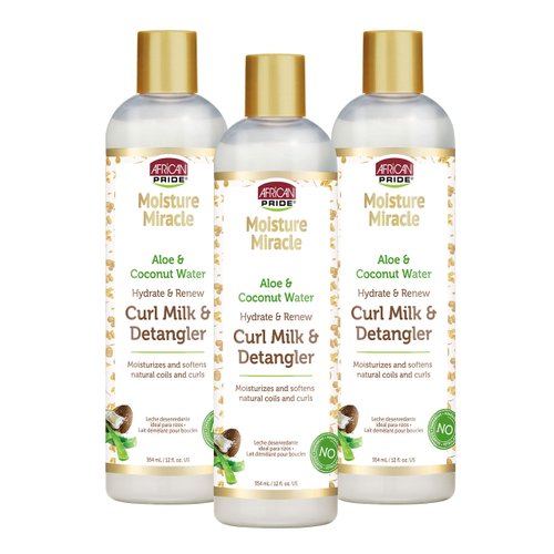 African Pride Moisture Miracle Hydrate &amp; Renew Curl Milk &amp; Hair Detangler (3 Pack), For Natural C...