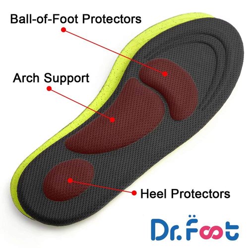 Dr. Foot's Arch Support Insoles, Help Against Plantar Fasciitis, Metatarsal and Heel Pain, Diabetic Anti-Sweat Foam Comfortable Insoles for Shock Absorption (L | 7~12 US Men's, Black)