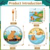 Rakuto Capybara Birthday Party Decorations - 96PCS Capybara Plates and Napkins Forks Disposable Cute Capybara Plates Animals Themed Dinnerware Set Party Decorations Tableware Supplies Serve 24