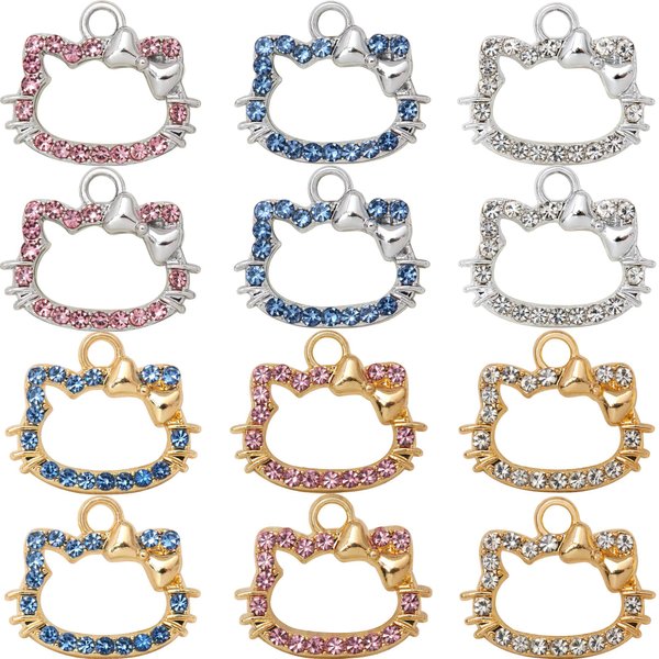 Anjulery 12 Pieces Cat Charms for Earrings, Bracelets, Pendants, Necklaces, Stitch Markers, Crafts, Animal Charms for Jewelry Making and Crafting (12Pcs Mix)