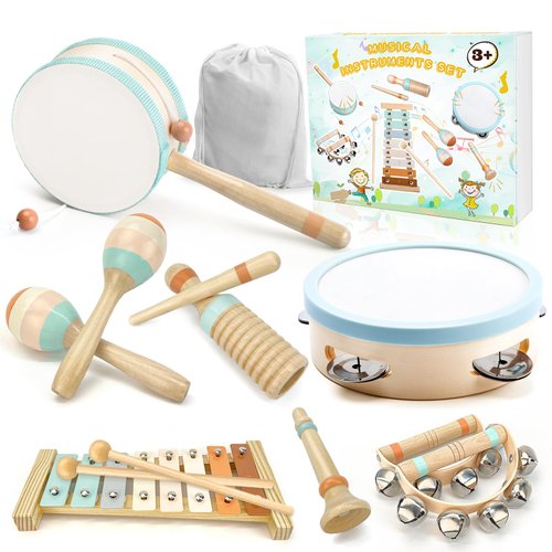 Toddler Musical Instruments-Musical Toys Wooden Toys for Toddlers 1-3 , Baby Musical Instruments with Modern Boho Xylophone Toddler Toys with Storage Bag for Kids Preschool Educational 3+