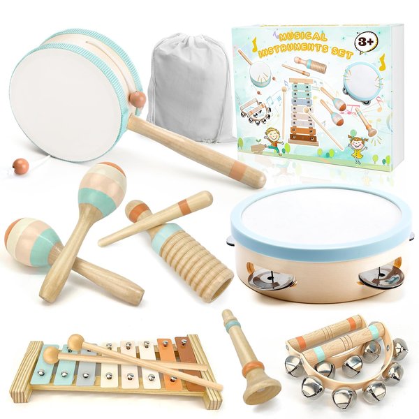 Toddler Musical Instruments-Musical Toys Wooden Toys for Toddlers 1-3 , Baby Musical Instruments with Modern Boho Xylophone Toddler Toys with Storage Bag for Kids Preschool Educational 3+