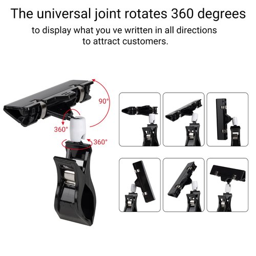 10 Pack Double Head Display Clips Rotating Reuse Sign Price Tag Merchandise Sign Display Clip Holder, SIYOMG Mini Plastic Chalkboard Sign with Clip for Business, Party, Office, Exhibition (Black)