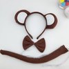 Halloween Monkey Ears Headband Bow Tie Tail Brown Monkey Hair Hoops Bands Women Bowtie Animal Headpiece Hairband Christmas Xmas Cosplay Holiday Festival Parade Dress Up Birthday Party Accessories