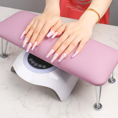 BOMOQING Arm Rest for Nails, Microfiber Leather Nail Arm Rest for Acrylic Nails, Nail Arm Rest Table with Pillow Cushion Hand Holder for Manicure, Hand Rest for Nails Tech, Home Use or Salon(Purple)