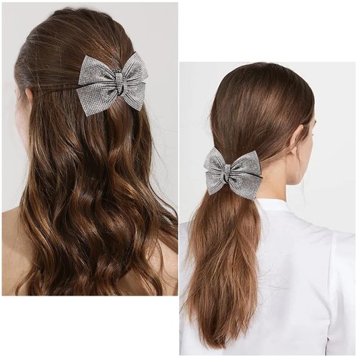 AHONEY 1 Pack Silver Hair Bows for Women Hair Bow Clip, Hair Bling Glitter Hair Clips Sparkly Barrettes for Women Girls Holiday Hair Accessories Christmas Gift