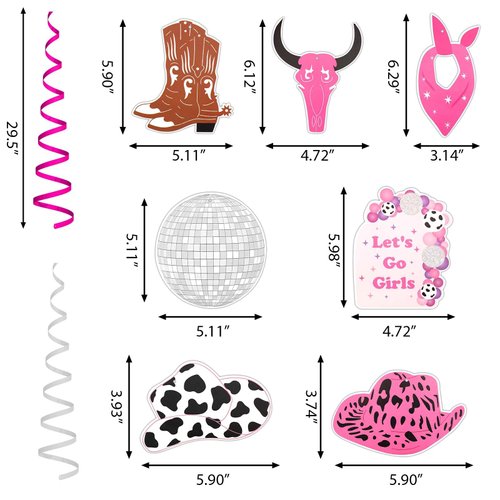 LUTER 28pcs Cowgirl Party Hanging Decorations, Cowgirl Party Decorations Pink Bachelorette Party Decorations for Western Disco Party Cowgirl Birthday Bachelorette Party