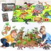 EnAuRoL Dinosaur Toys with Play Mat&Plants&Booklet for Kids Ages 3-12, Play Sets of 46 Includes 12 Different Dinosaurs 16 Building Blocks Toys Set for Boys Girls, Christmas Birthday Gift