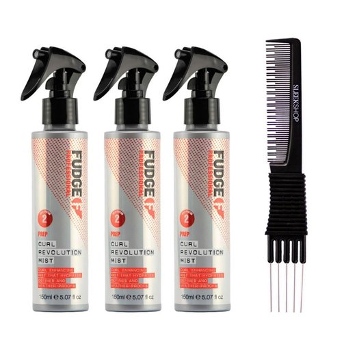 Fudge Professional Prep Curl Revolution Mist (5.07 oz) with Teasing Comb Pack of 3