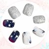 24Pcs 4th of July Press on Nails Short Star Blue Gradient Fake Nails White Stars Glue on Nails Independence Day Shiny Glitter Firework False Nails Acrylic Nails for Women Girls Accessories Decoration
