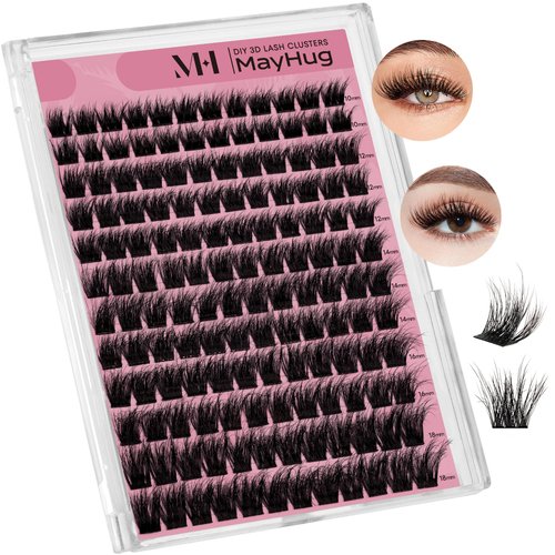 Mayhug Lash Clusters 144Pcs DIY Wispy Lash Clusters Clusters D Curl Lash Clusters 3D Fluffy eyelash Extensions Fluffy Effect & Ultra-Soft & Super Light & DIY at Home (Fabuluxe)