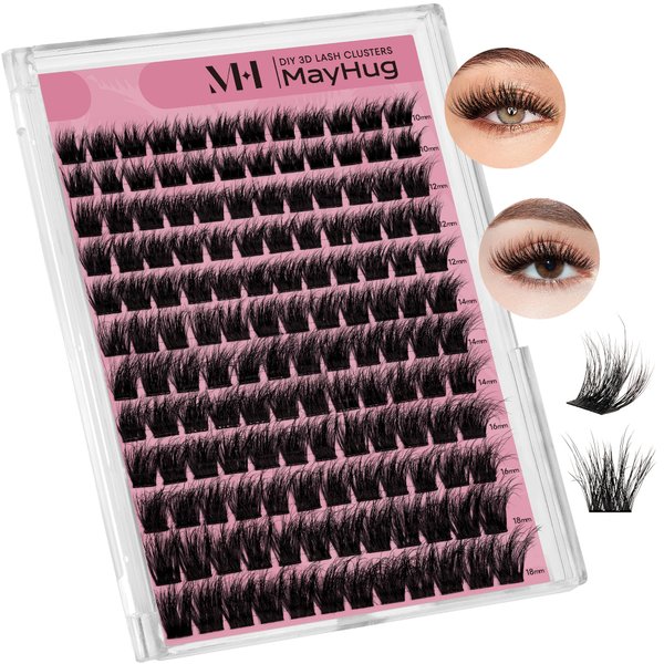 Mayhug Lash Clusters 144Pcs DIY Wispy Lash Clusters Clusters D Curl Lash Clusters 3D Fluffy eyelash Extensions Fluffy Effect & Ultra-Soft & Super Light & DIY at Home (Fabuluxe)