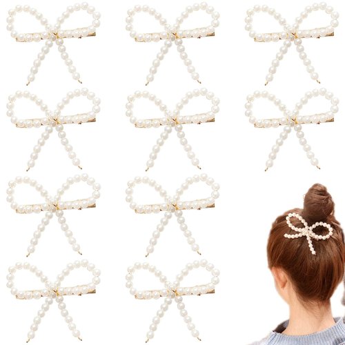 10 PACK Pearl Bow Hair Clips Bow Pearls Hairpin Non-Slip Duckbill Clip Hair Barrettes Accessories Girls and Women
