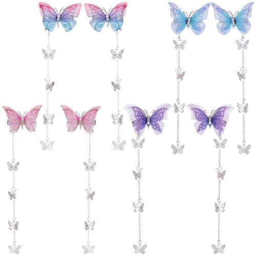SmallCat 8 pcs Butterfly Hair Clips, Butterfly Tassel Hair Pins, Festival Alligator Barrettes, Decorative Hair Accessories for Women for Party, Wedding, Valentines - Blue, Purple, Pink, Colorful