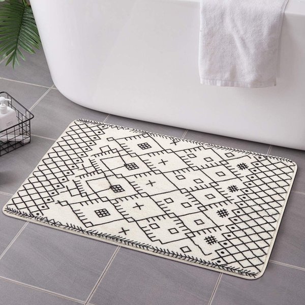 Uphome Bathroom Rugs 20x31 inch Boho Bath Mat Non-Slip Moroccan Geometric Farmhouse Bath Rug Soft Microfiber Machine Washable Floor Mats for Bathroom Tub Sink Shower