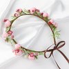 KorViSHOW Handmade Flower Crown Flower Hair Wreath Women Headband Green Leaf Headpiece Weeding Hair Accessories for Bridal Girls Halo Headdress(Pink Style)