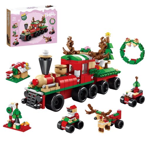 WULOBOOI Christmas Train Advent Calendar Mini Building Set, 6 in 1 Xmas Ornaments Santa Claus Tree House Reindeer Sleigh Playset，270 Pieces Christmas Creative Gifts for Adults Kids Girls Boys