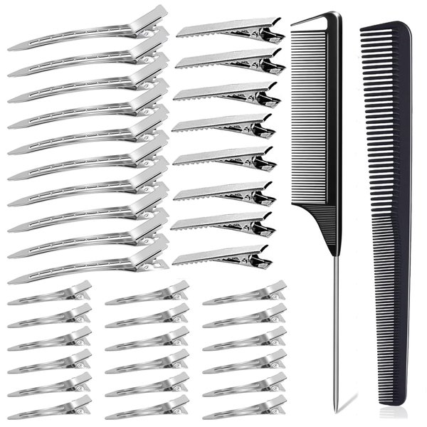 100Pcs Alligator Hair Clips Silver Metal Duck Billed Hair Clips 3 Sizes Roller Clips, with 1pcs Rat Tail Comb and 1pcs Hair Dressing Comb for Hair Stylist Salon, Doing Makeup, Bows DIY.…