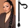 CHARSUN 32 inch Long Braided Ponytail Extensions for Women, Straight Wrap Around Hair Extensions With Hair Tie, Natural Soft DIY Synthetic Ponytail Hair Extensions Daily Wear (Natural Black)