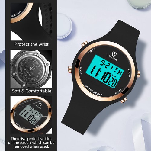 L LAVAREDO Watches for Women 3ATM Waterproof Outdoor Digital Sport Watches Stopwatch Wrist Watch with Alarm Clock, Gifts for Women/Girls