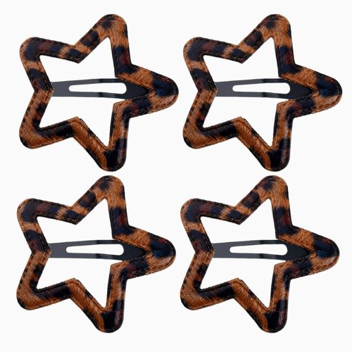 Leopard Print Star Hair Clips for Women Girls Brown Leopard Print Snap Hair Clips for Thick Fine ...