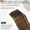 Sunny Wire Hair Extensions Chocolate Brown Mix Caramel Blonde Balayage Fishing Line Human Hair Extensions Wire Hair Extensions with Fish Line Balayage Hair Extensions Real Huamn Hair 80G 16Inch