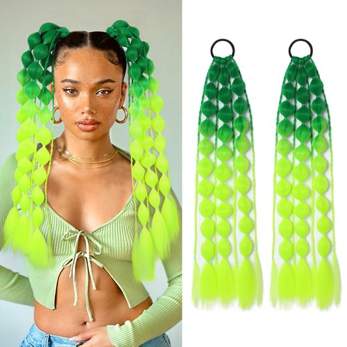 Colored Hair Extensions, Behufun 2Pcs 20" Lightweight Colored Hair Extensions for Kids Bubble Ponytail Extension with Hair Tie, Ombre Crazy Hair Day Accessories for Girls Festival Rave B43