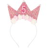 SuPoo 5th Birthday Decorations for Girl 5th Birthday Girl Headband Birthday Crown for Girls Glitter Hair Band for Party 5 Year Old Happy Birthday Decorations Flower Princess Tiara Hair Accessory