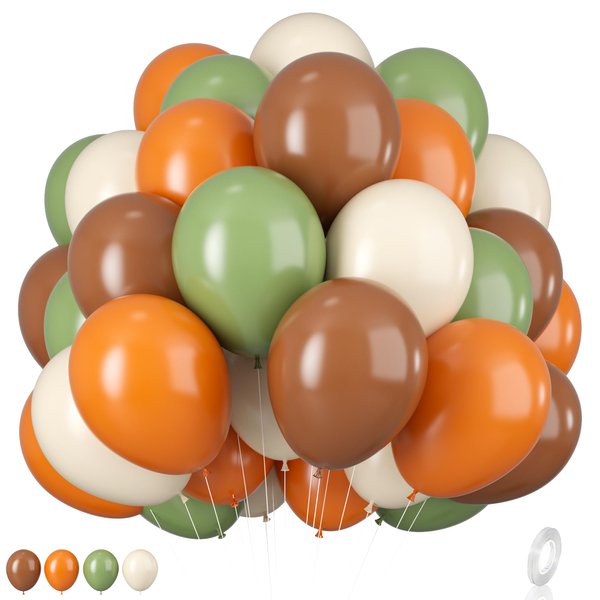 Sage Green and Orange Balloons, 12 Inch Green Brown Orange Balloons Olive Green Brown Beige Jungle Safari Wild Woodland Balloon for Birthday Wedding Baby Shower Party Decorations