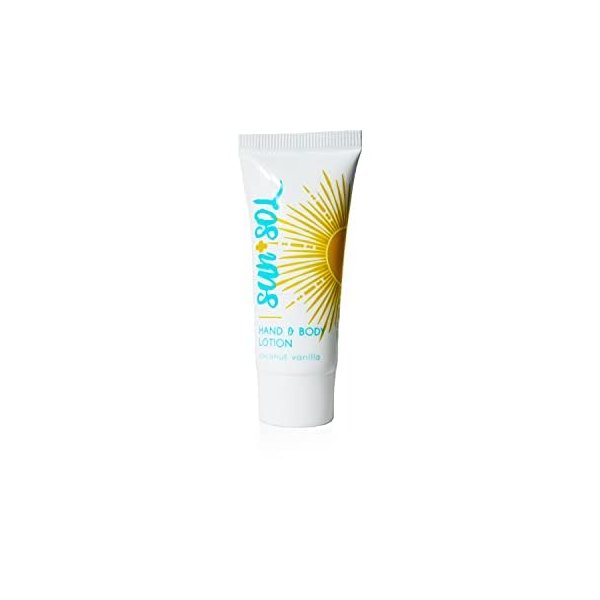 Sun + Sol Luxurious Hand & Body Lotion With Warm Coconut & Vanilla Fragrances, Travel Size Toiletries, Mini Hotel Amenities