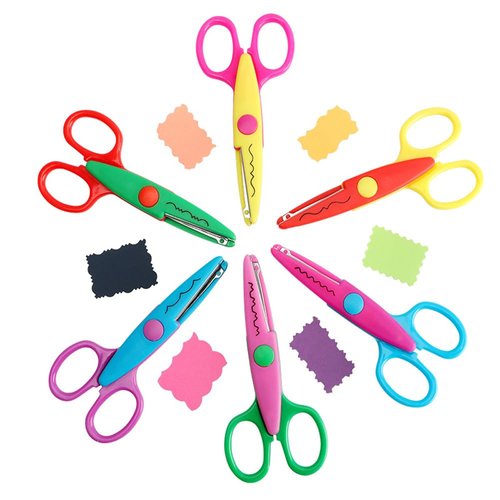 LZBRDY 6 Pairs Decorative Paper Edge Scissors Set, Craft Scissors and Safe Scissors Colourful Craft Art Scissors Toddler Scissors for DIY Photos Album Scrapbooking with Storage Box