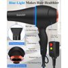 Hair Dryer with Diffuser, Professional Ionic Hair Dryer with Blue Light AC Motor, 2000W Fast Drying Hair Blow Dryer (Black with 2*Nozzle)