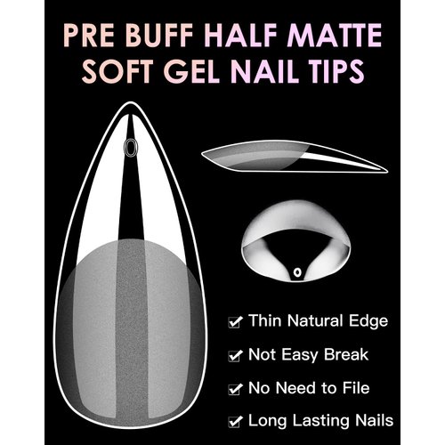 Soft Gel Nail Tips Medium Stiletto, 120PCS Pre Buff Full Cover Shaped Nail Extenison Tips Half Matte Gel X Nail Tips BORNBYME