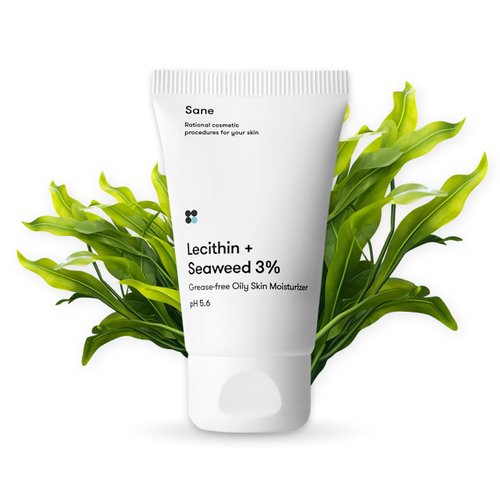 Sane Face Moisturizer for Oily Skin with Lecithin + Seaweed 3% - 1.35 fl oz, Face Moisturizer for Intensive Hydration