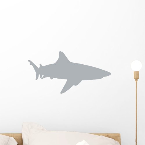 Wallmonkeys WM82553 Animal Silhouette Shark Style 31-Grey Peel and Stick Wall Decals, 18" W x 9" H-Small