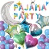 44 Pieces PAJAMA PARTY Balloons Silver Moon Star Rainbow Gradient Heart Aluminum Foil Balloons Purple Blue Latex Balloons for Girls Women Slumber Party Sleepover Birthday Party Decoration (Silver)