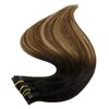 Full Shine Seamless Clip In Hair Extensions Human Hair Real Hair Extensions Clip in Human Hair 14 Inch Black To Medium Brown And Caramel Brown Pu Skin Weft Invisible Clip in Hair Extensions 120g 8pcs