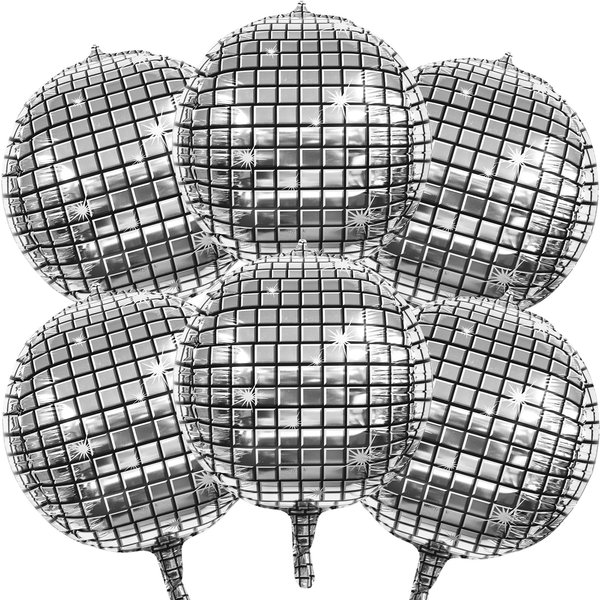 Disco Ball Balloons, 6 PCS, Disco Balloons, Disco Party Decorations, 22 Inch 4D Silver Disco Balloons, Disco Ball Decorations, Disco Ball Balloon, Disco Party Supplies, 70s 80s 90s Party Decorations