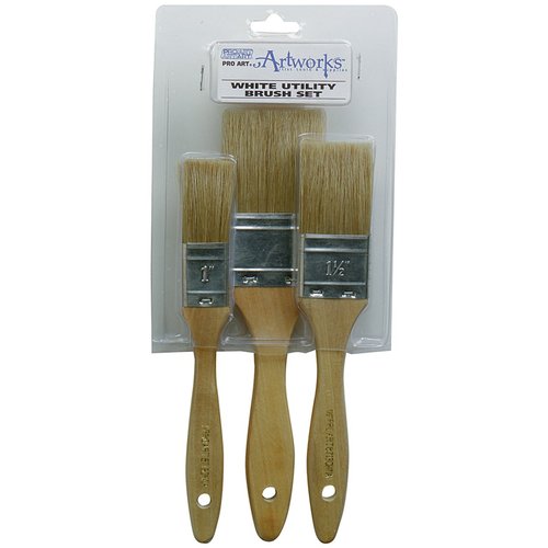 PRO ART White Bristle Paintbrush Set, Utility Brushes 3 Piece