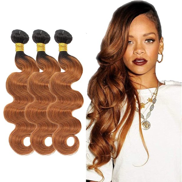 26 28 30 Inch Ombre Brown Bundles Human Hair 1B30 Body Wave Bundles Brazilian Unprocessed Virgin Human Hair Extensions 2 Tone Black and Brown Bundles