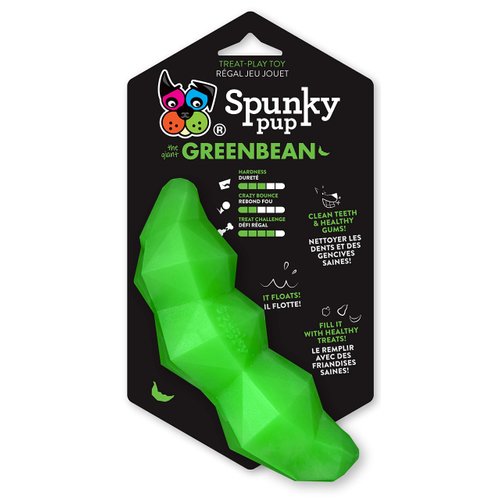 Spunky Pup Holding Treat Play Dog Toy | Interactive Treat Toy for Dogs | Promotes Healthy Teeth & Gums | Green Bean