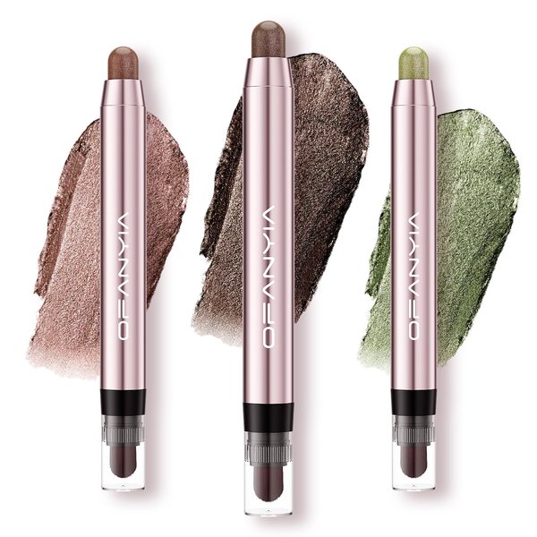 Luxsea Eyeshadow Wand with Brush, Shimmer Eye Shadow Cream Stick,Waterproof Gold Eyeshadow Pen,Brown Eyeshadow Pencil Crayon,Green Eyeshadow Crayon Sticks,Cream To Powder Eyeshadow Base